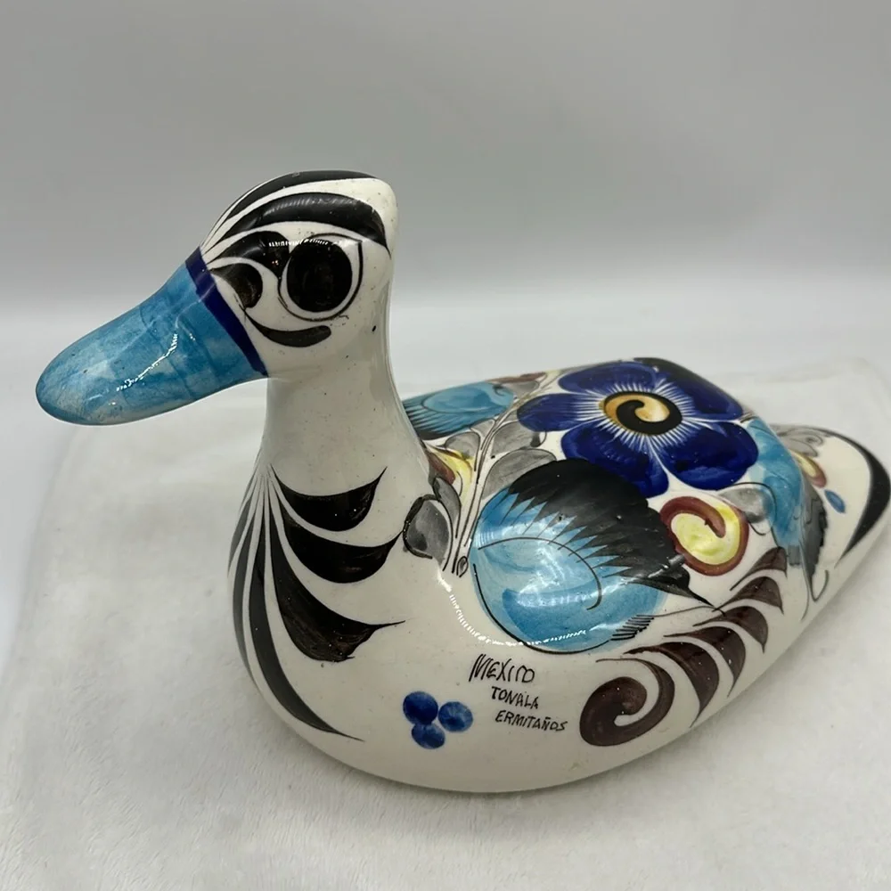 Mexican Folk Art Pottery Large Duck Signed (Mexico Tonala ErmiTanos) - Picture 2 of 7